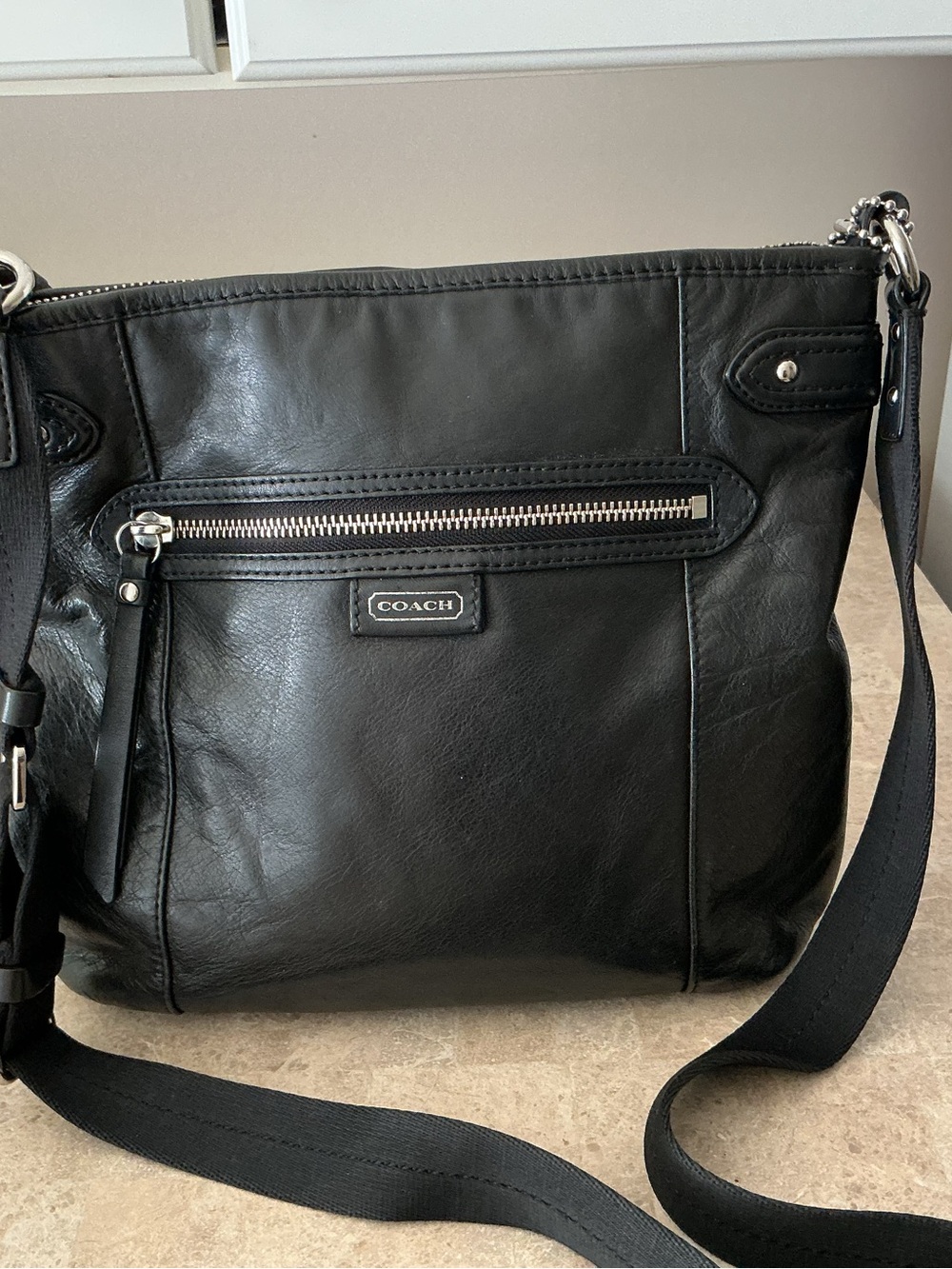 Coach Black Leather Shoulder Crossbody with Silver Hardware